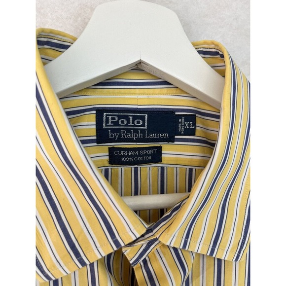 Polo Ralph Lauren Curham Sport Yellow Blue Stripe Long Sleeve Shirt Mens Size XL - Picture 2 of 5